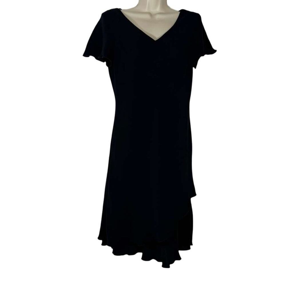 SL Fashions Y2K Black V-Neck Flutter Short Sleeve Cocktail Party Dress sz 10 P